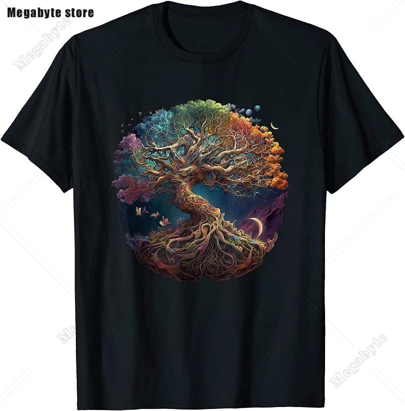 Classic Tree of Life Yin Yang Design T-Shirt Man's T-shirt Leisure T Shirt Kawaii Men Clothing Cotton Beach Short Sleeve