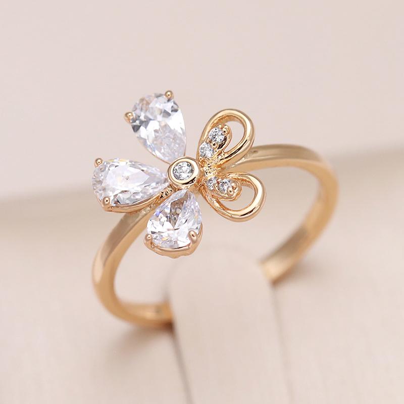 Fashion Crystal Flower Luxury  Rose Gold Color Natural Zircon Retro Women'S Ring Temperament Party Wedding Jewelry