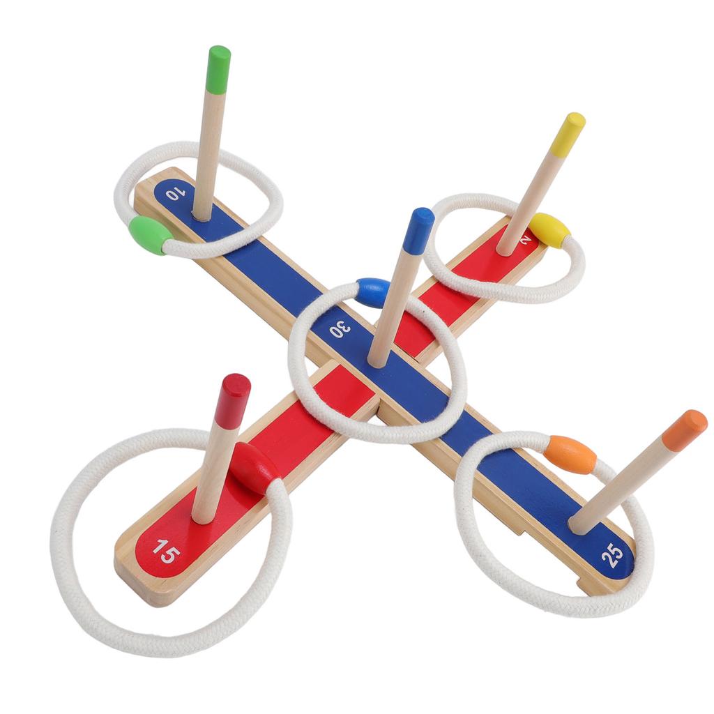 Conjunto de Jogo de Lançar Argolas para Crianças Madeira Desenvolve Lógica Treino Cerebral 5 Estacas Interior Exterior Criança Pequena