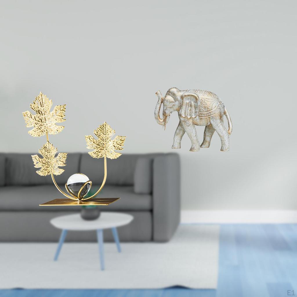 Leaves Statue Bookshelf Sculpture Rustic Animal Figurine Souvenirs Hand Carved Wooden Elephant