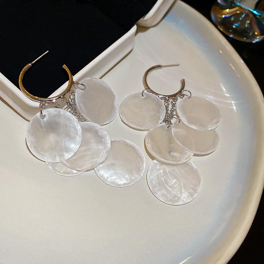 Seaside vacation style flower shell fringed long earrings stud earrings women's earrings design sense