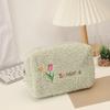 Cute Cosmetic Storage Bag Embroidered Flowers Cosmetic Bag Pencil Case Soft Plush Makeup Bag for Lipstick Jewelry Pouch