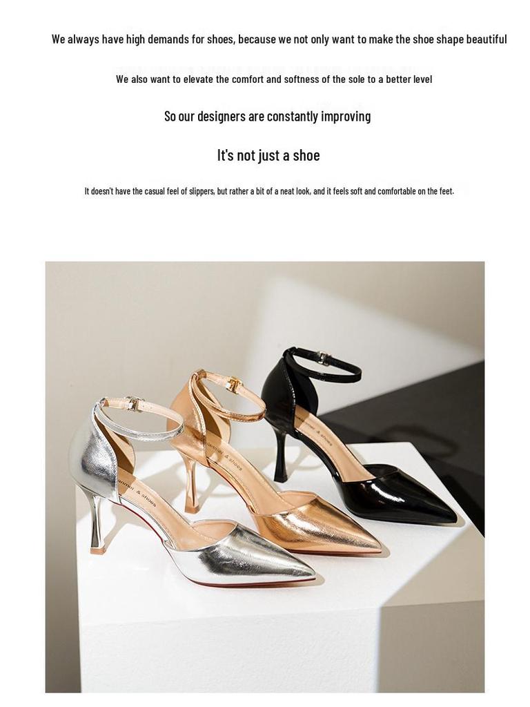 6693-1 Metallic Design One-Strap High Heels - Women's Sexy Pointed Toe Shoes