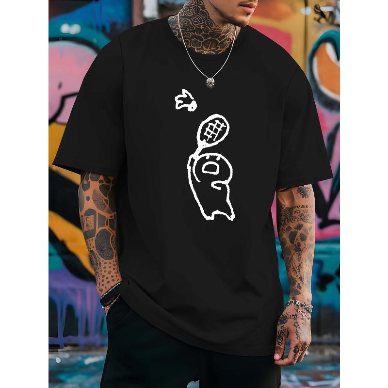 

European size Men S Casual Round-Neck T-Shirt Featuring a Badminton Player Design - Short-Sleeved,Street Style Clothing, Men S Sports Tee 4XL чорний