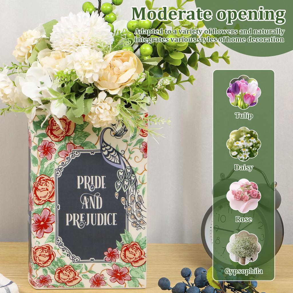 Book-shaped Flower Vase Decorative Retro Prints Ceramic Vases Desktop Ornament Home Living Room Bookshelf Office Decoration