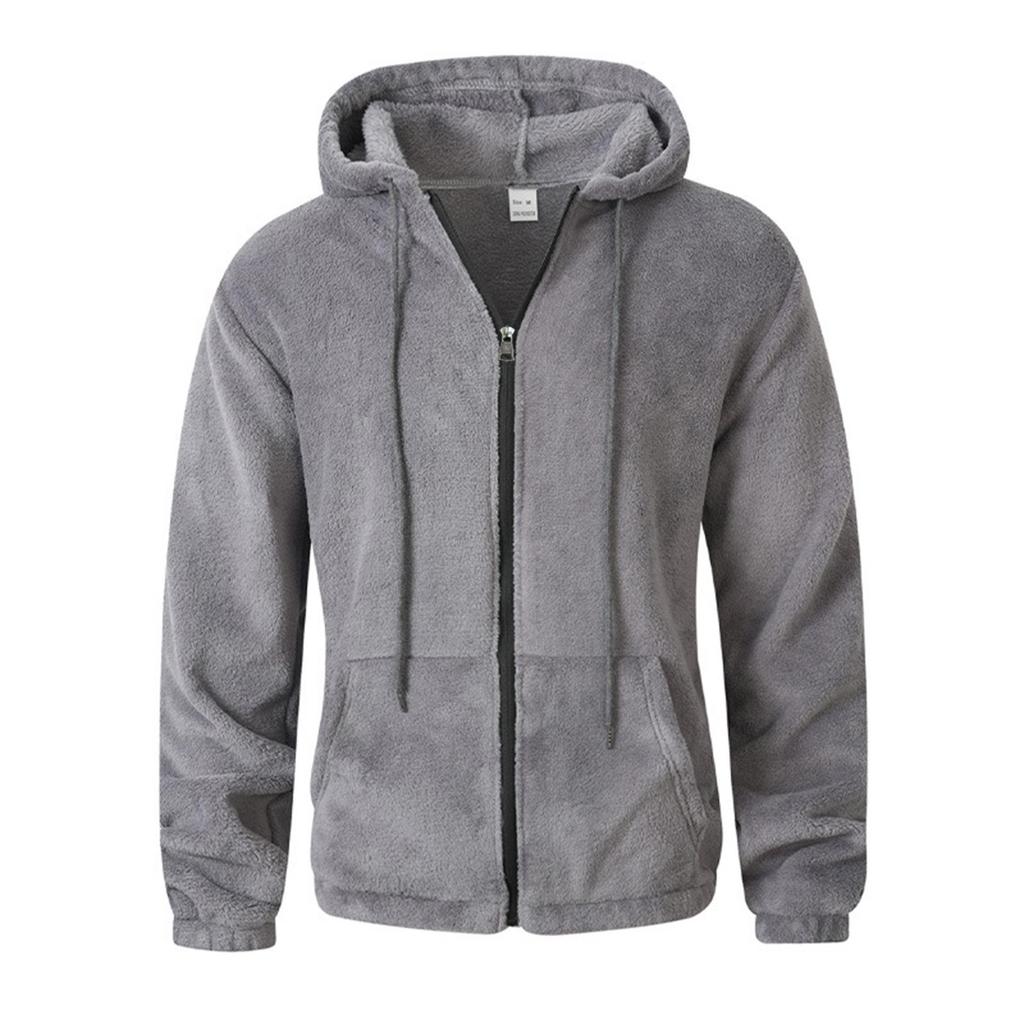 New Solid Color Casual Plush Autumn and Winter Hooded Zipper Polar Fleece Sweatshirt Jacket
