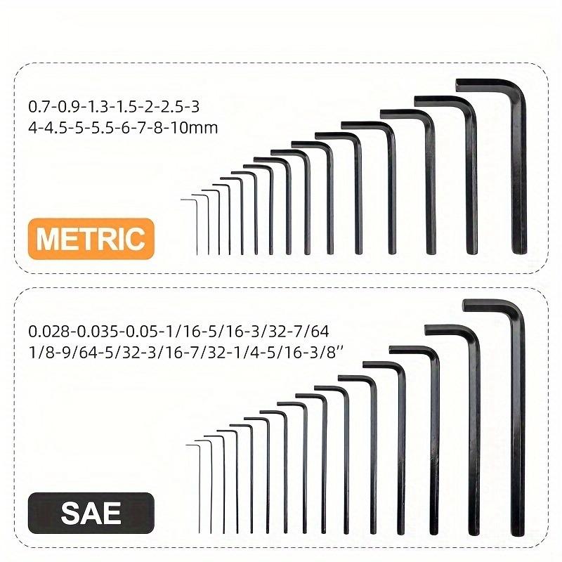 30Pcs/Set Wrench Set Hex Key Allen Wrench 0.028"- 3/8" Inch 0.7mm-10mm Metric Size Chromium-vanadium Steel Spanner Long Arm Tool