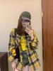 2024 Autumn Women's Versatile Egg Yellow Checkered Patchwork Long Sleeve Jacket