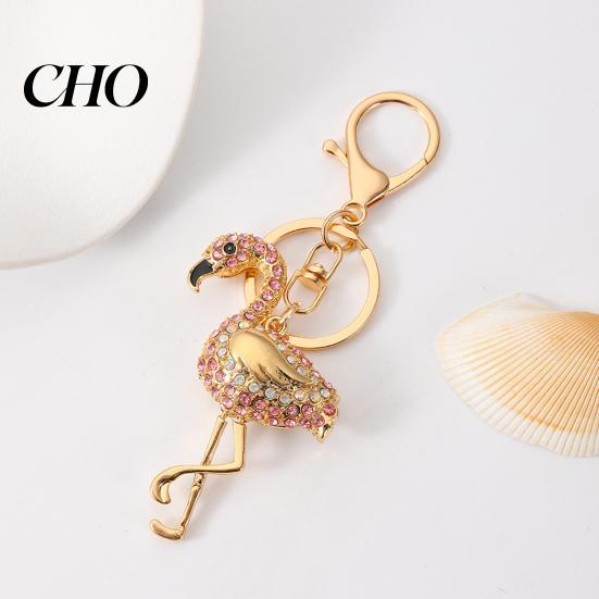 Flamingo Zubehör Schlüsselanhänger Anhänger Funkelnde Strasssteine Eingelegtes Design Schlüsselhalter Tier Schlüsselanhänger mit Anti-Oxidation Karabinerverschluss Leichtgewicht