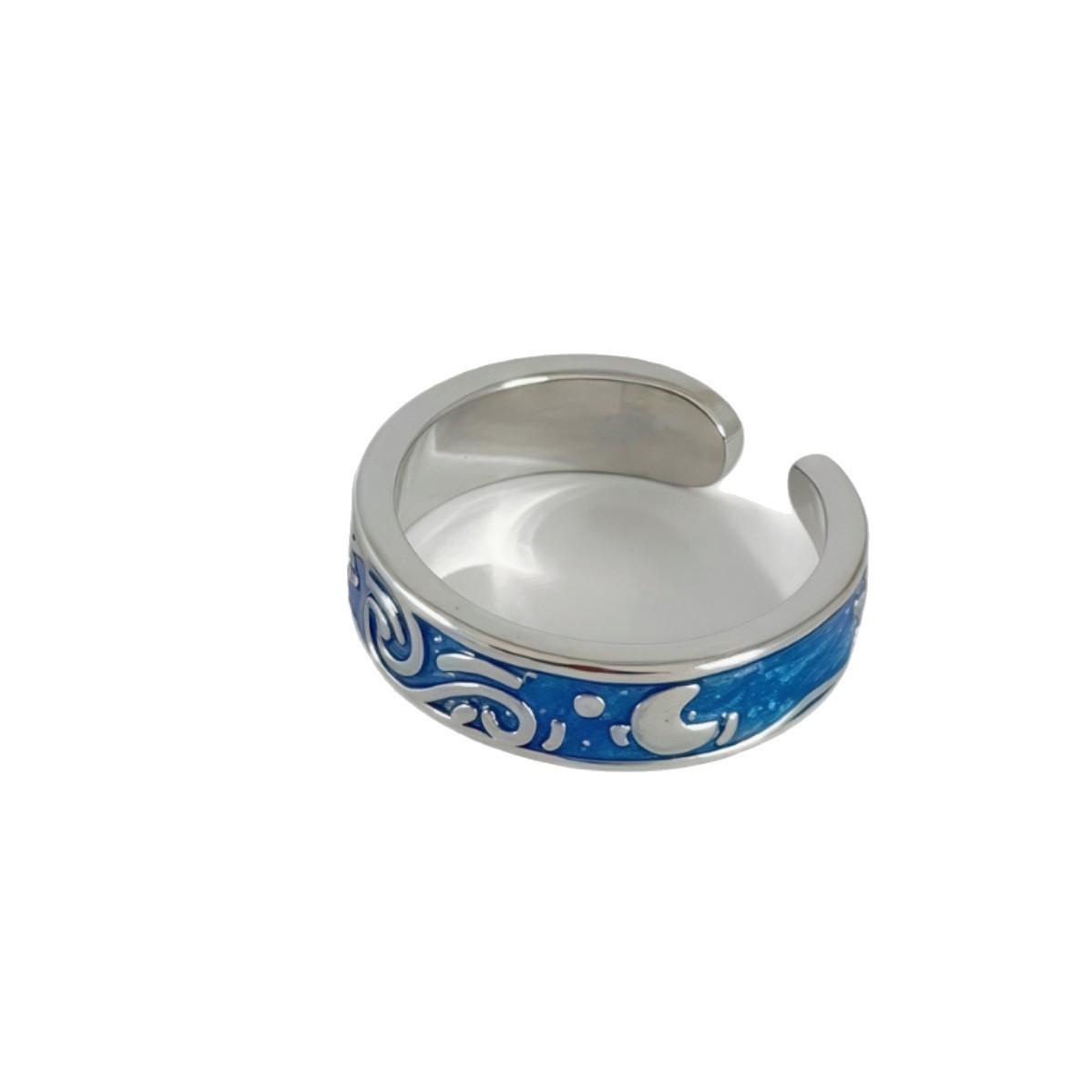 Korean Fashion Versatile Enamel Sea Blue Van Gogh Starry Night Ring