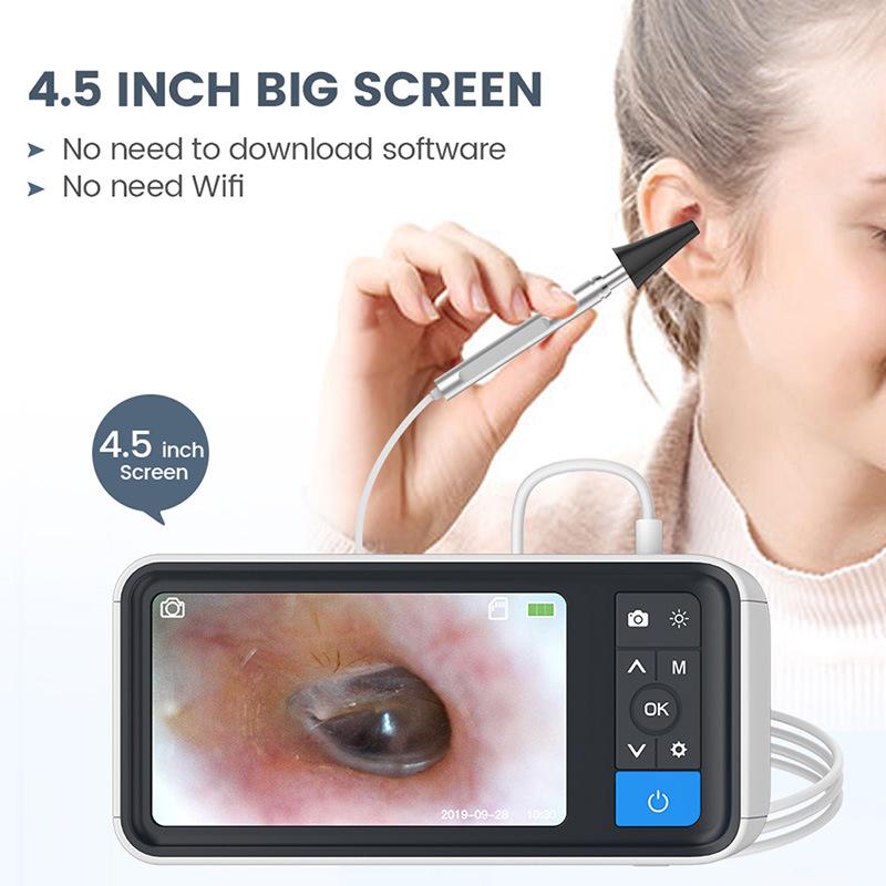 4.5-inch Ultra HD Otoscope with Screen, 3.9mm Illuminating Ear Cleaning Endoscope