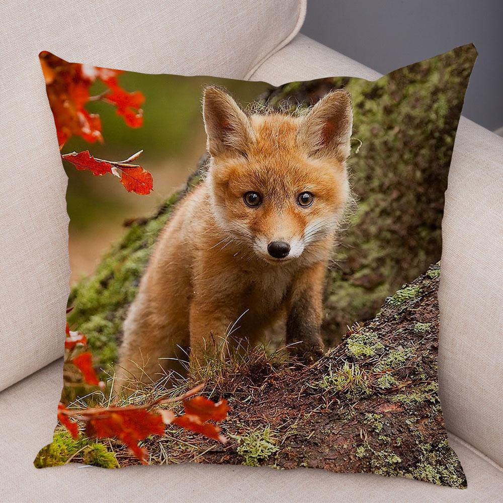Cute Wild Fox Printed Pillow Case Decor Lovely Animal Pillowcase 45*45cm Soft Short Plush Cushion Covers for Sofa Home Car