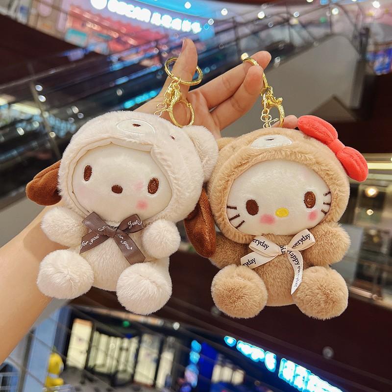 Sanrio Plush Keychain Hello Kitty Bag Pendant Kuromi Cinnamoroll Cartoon Pendant Backpack Decor Toy Gifts for Kids & Girls