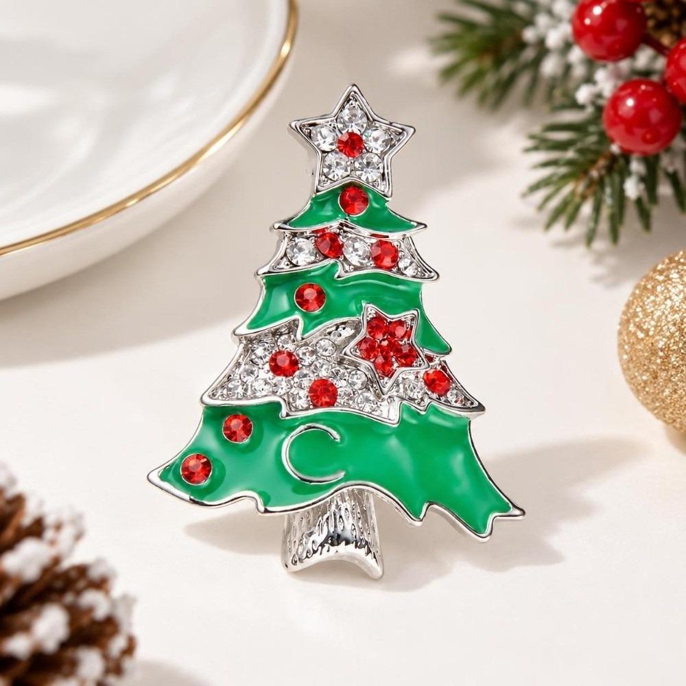 Zinc Zinc Alloy Christmas Tree Brooch Shiny Xmas Holiday Jewelry Festive Lapel Pin Xmas Gifts
