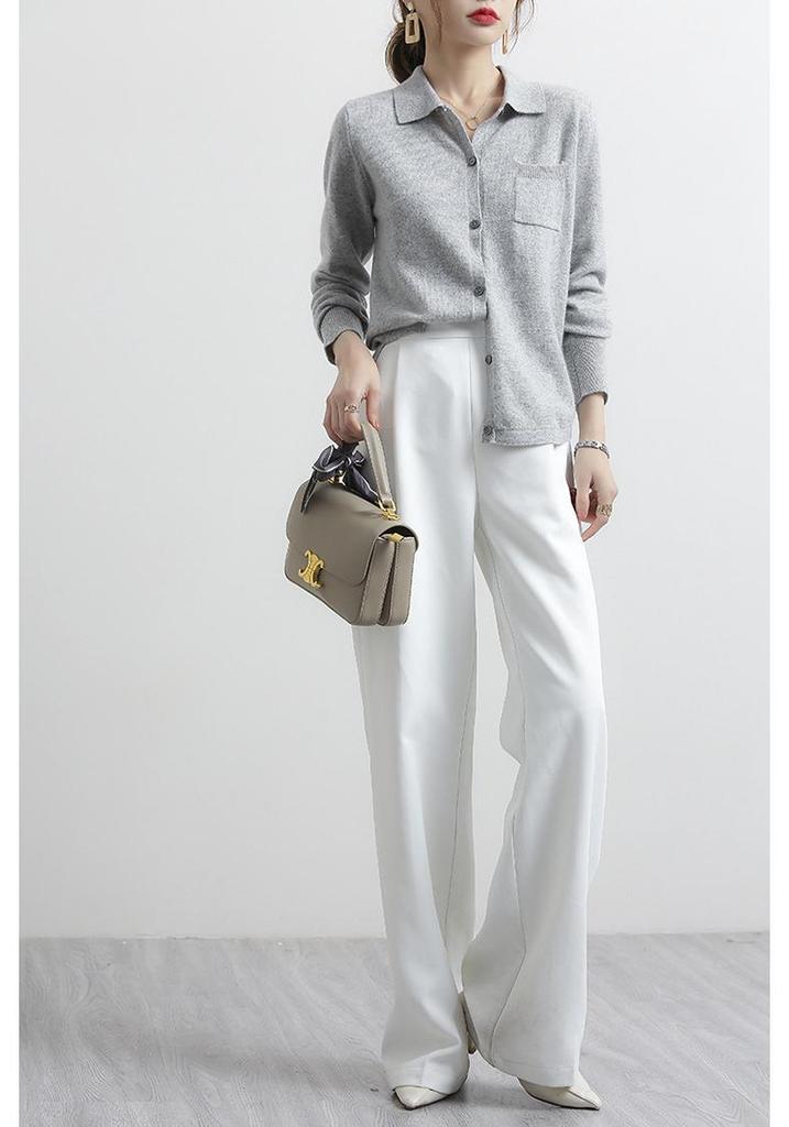 Women's 2023 Light Luxury Loose Knit Wool Polo Cardigan with Lapel Collar