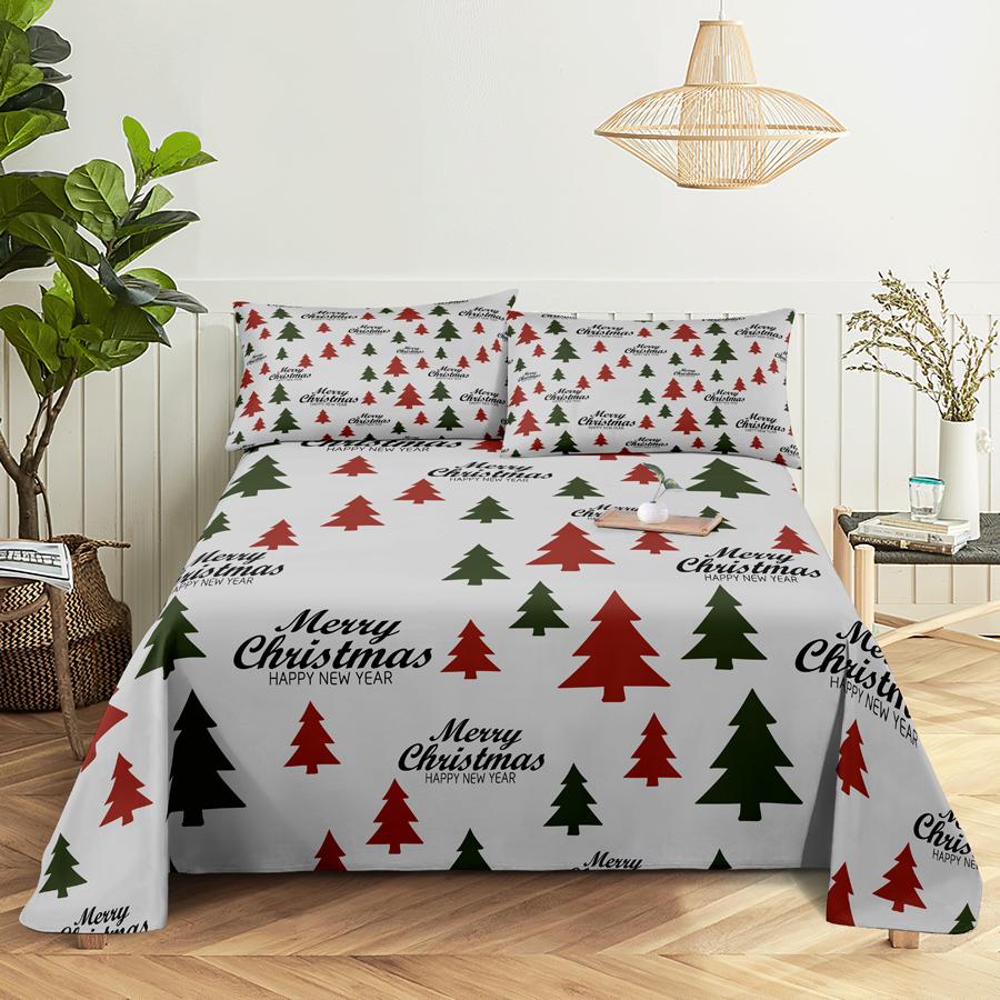 Bed Sheet Set 240x220 Christmas Tree With Pillowcase Letter Green For Single Double Beds Kids Adult 3D Bedding Texile Twin Full