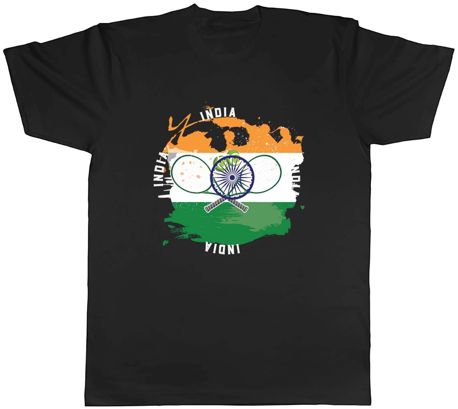 Tennis Sports With India Flag Mens Unisex T-Shirt Tee Gift L