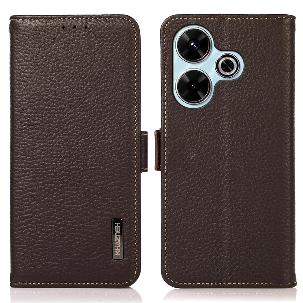 For Xiaomi Redmi 13 5G/13 4G Case RFID Blocking Genuine Cow Leather Flip Phone Cover