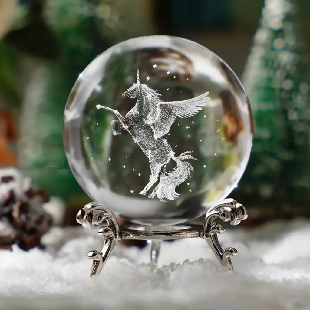 One Unicorn Crystal Ball Decoration, Birthday Gift Glass Ball, a Home Decoration with a Base, a Birthday Gift for Girlfriend, Co