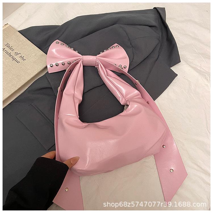 Fashion Rivet Underarm Bag Women's 2025 New Premium Versatile Shoulder Bag Niche Bow Commuter Bag