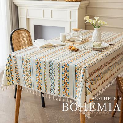 Tischdecke Baumwolle und Leinen Waschfreier Stoff Ethnischer Stil Rechteckige Tischdecke Wasserdicht und Ölfest