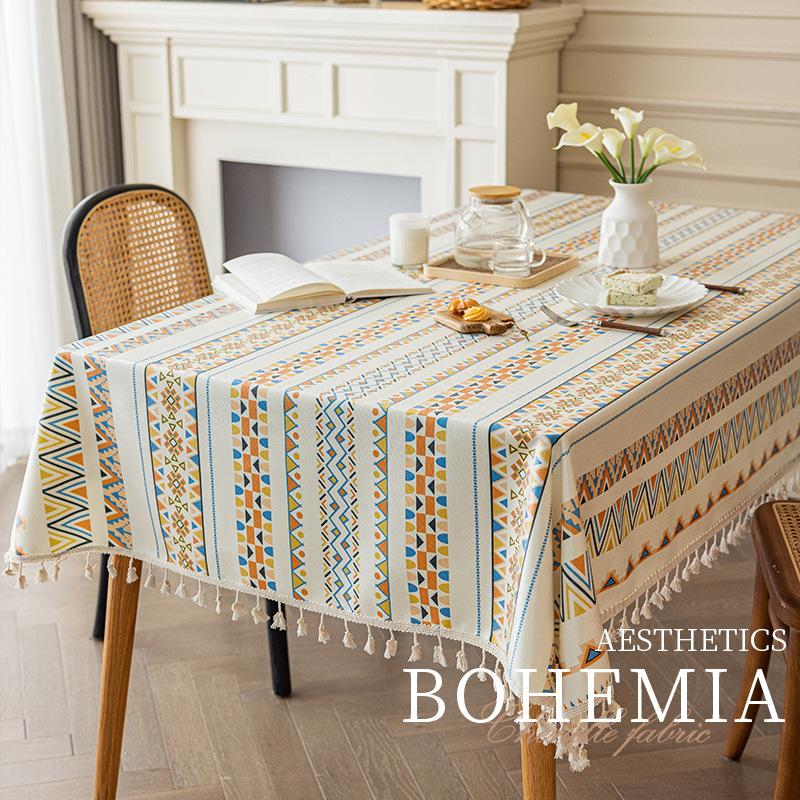 Tablecloth Cotton and Linen Wash-free Fabric Ethnic Style Rectangular Tablecloth Waterproof and Oil-proof