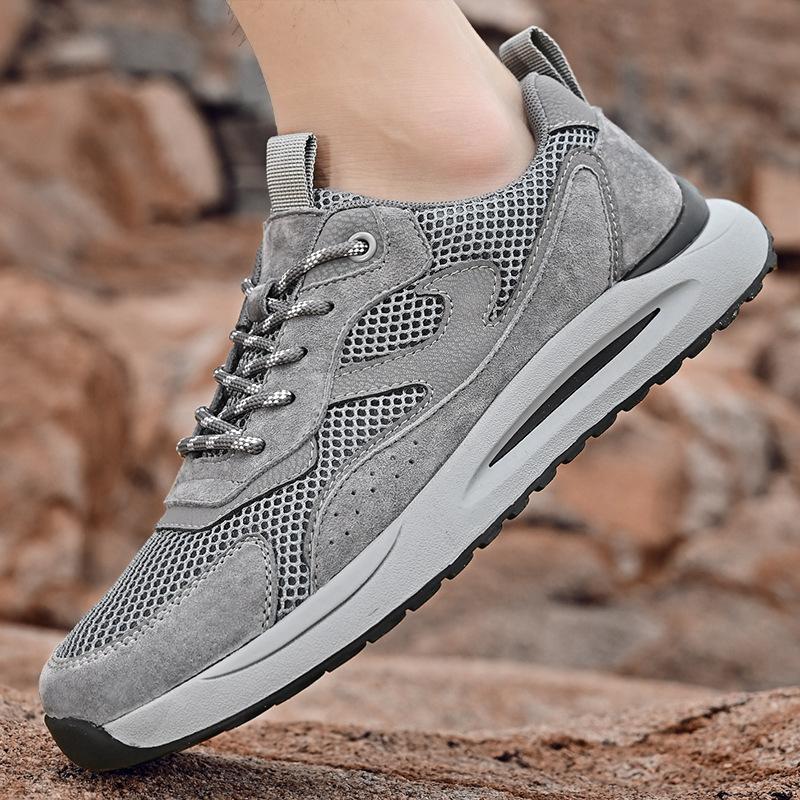 Men's Mesh Breathable Sneaker Summer Men's Shoes Non-Slip Wear-Resistant Casual Running Shoes Genuine Leather Versatile Jogging Shoes