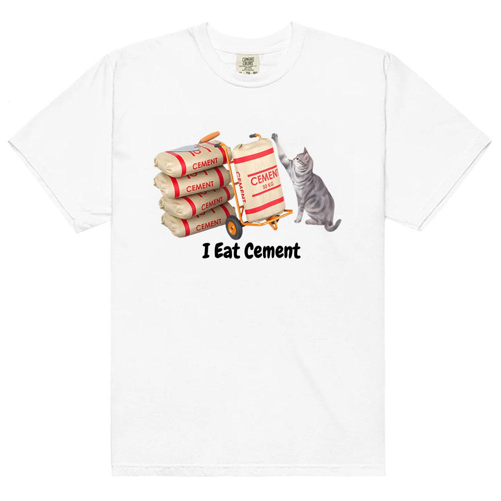 Cartoon Cat Graphic T-shirt I Eat Cement Letter Printing Tshirts Short Sleeve Casual Female T Shirt Unisex Streetwear Loose Tees