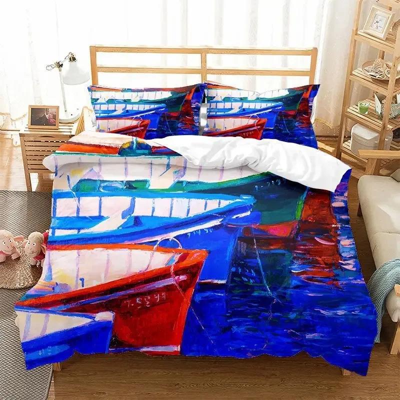 Oil Painting Landscape Duvet Cover King Queen Size Seaside Sunset Colorful Painted Style Art Print Polyester Comforter Cover