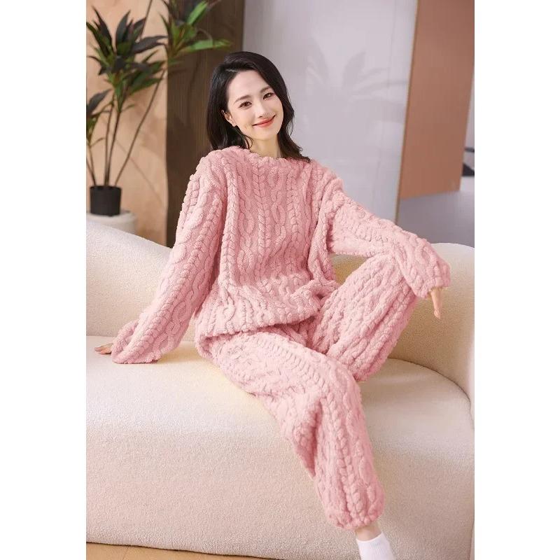 Pajamas Female Winter Warm Shu Cotton Velvet Ladies Suit Outside Padded Thickened Homewear Women's Long-Sleeved Striped Sleepwear