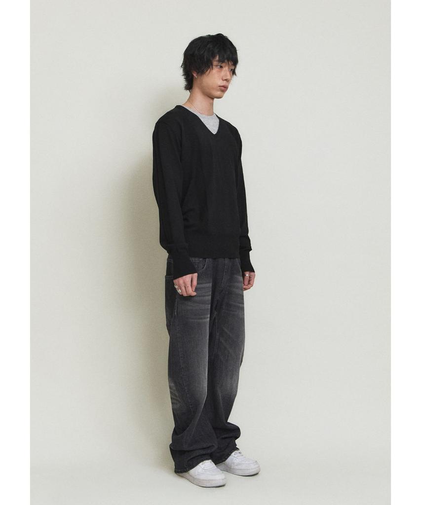 PARADIGMFILM [Ep.01] Reverse V-Neck Layered Knit (Black Gray)
