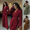 Women's Slim Fit Two Piece Suit Long Sleeve Lapel Blazer High Waist Wide Leg Pants Solid Business Office Matching Set