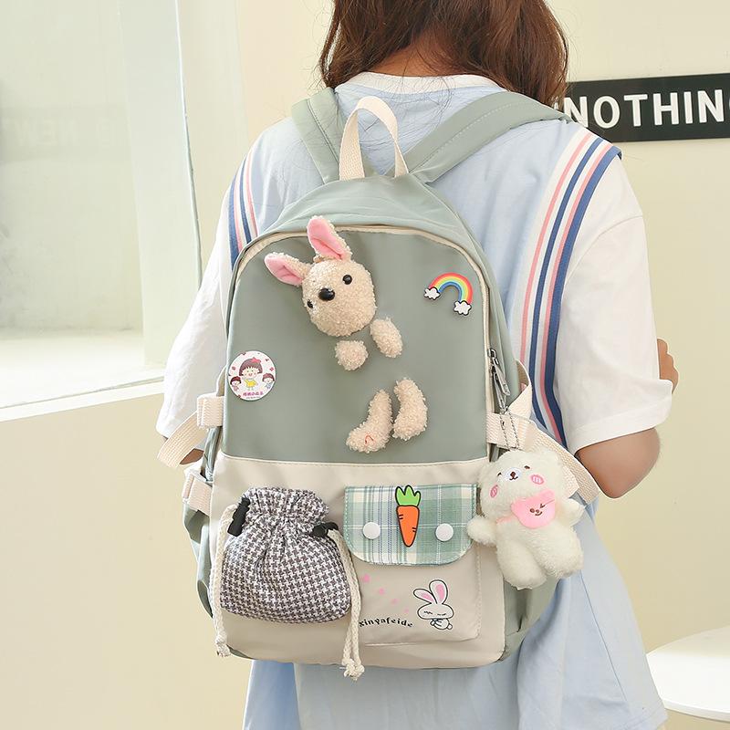 Fashion Casual Backpack Female Cute Cartoon Lightweight Elementary School Bag Large Capacity Contrasting Color Backpack
