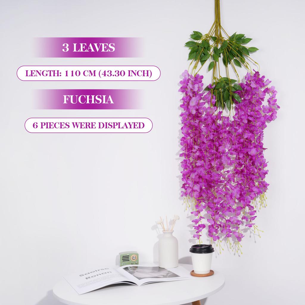 3Forks/ Branch Long Wisteria Artificial Flowers with Green Leaves for Wedding Room Decor Garland Decor Flores Artificiales Wazon