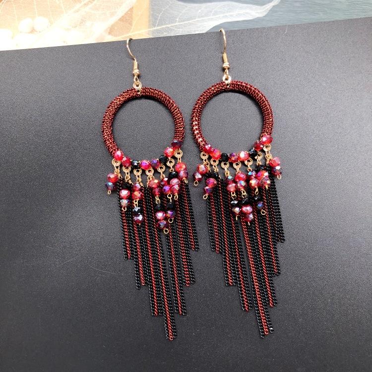 Luxury Retro Handmade Crystal Earrings Femininity Versatile Long Fringed Bride Earrings High-end Ear Jewelry