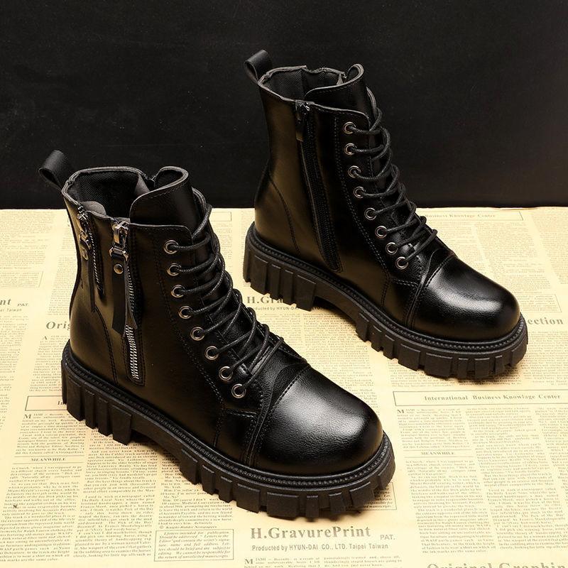 

2024 New Women s Pu Leather Ankle Boots Women Autumn Winter Round Toe Lace Up Shoes Woman Fashion Motorcycle Platform Botas PU