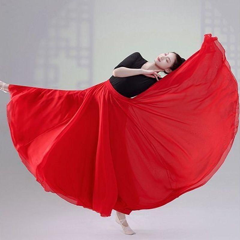 Elegant Big Swing Hem Half Skirt Double Layer Chiffon Lightweight National Folk Classical Dance Dress For Women
