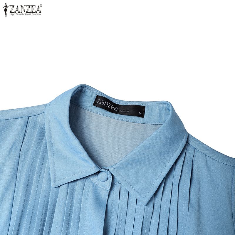 ZANZEA Women Casual Turn Down Collar Short Sleeve Elegant Long Dress