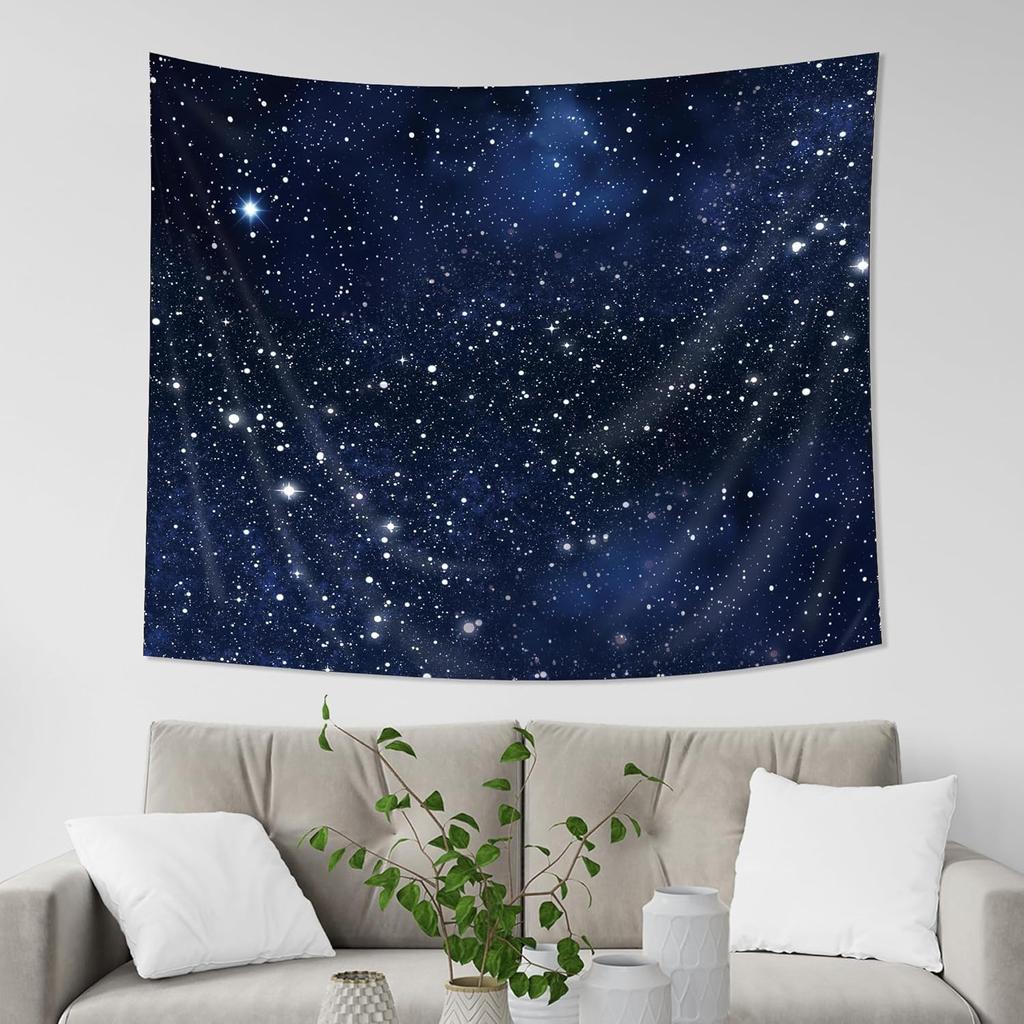 Night Sky Stars Tapestry Wall Hanging Dark Blue Galaxy Space Cosmic Starry Fantasy Universe Texture Outer Shining Star Kid