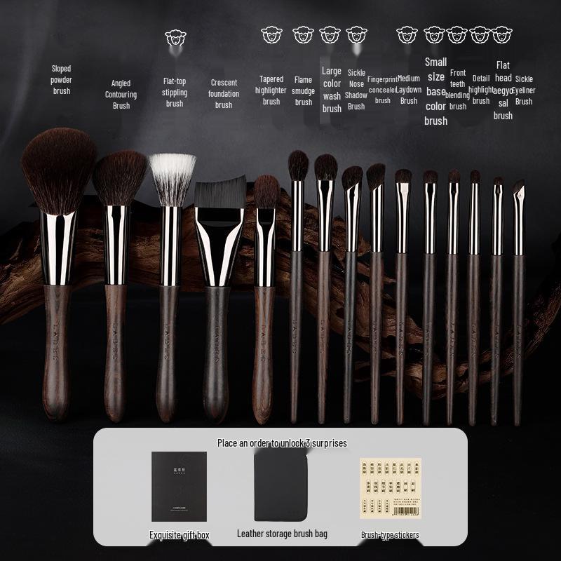 

LADES 15-piece Sandalwood Makeup Brush Set: Eyeshadow, Loose Powder, Blush & Detail Brushes