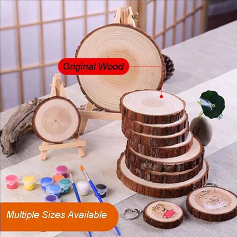 3-16CM Thick Natural Pine Round Unfinished Wood Slices Circles With Tree Bark Log Discs DIY Crafts Wedding Party Painting 1-10pc