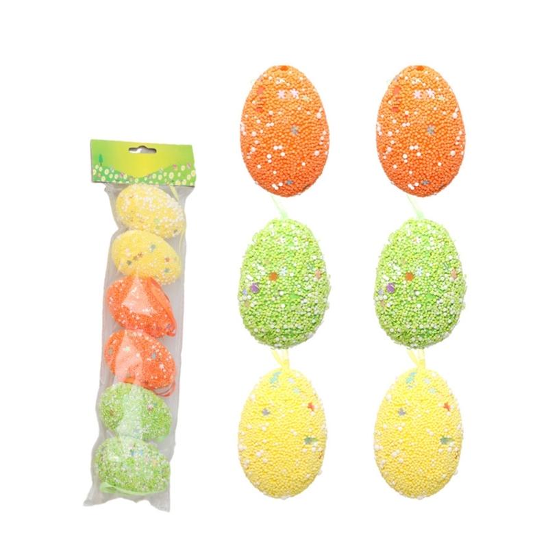 6PCS Set Easter Decorations Ornaments Bright Color Striped Foames Eggs Decorations for Easter Holiday Occasion