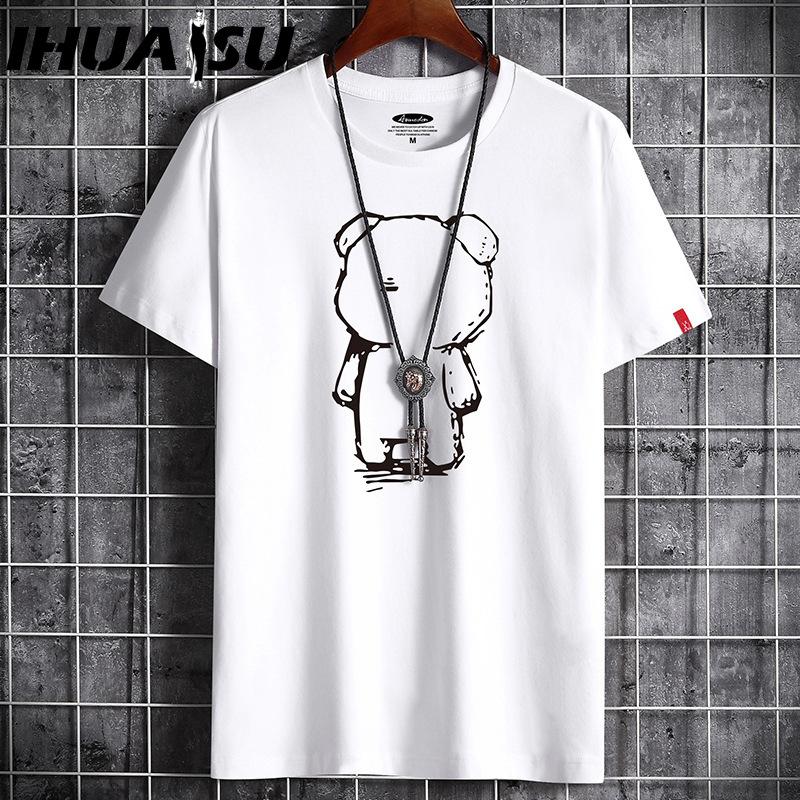 Футболка с коротким рукавом IHUASU из хлопка, мужская модная свободная рубашка с коротким рукавом, напечатанная сострадательная рубашка S белый