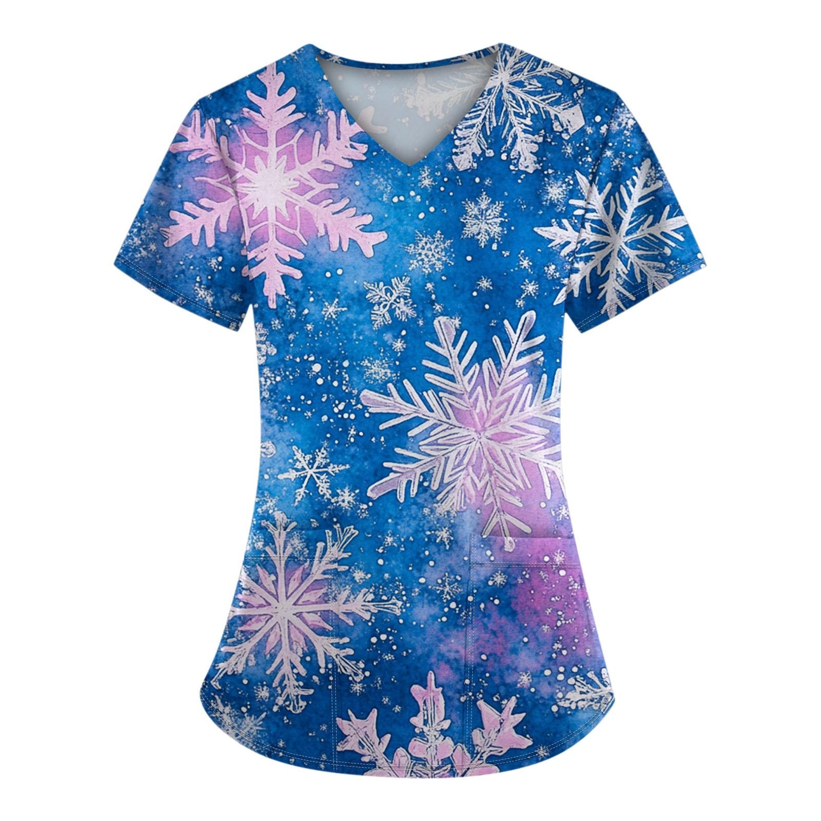 

Женский топ с короткими рукавами и рождественским принтом, V-образным вырезом и карманом XXXL синий