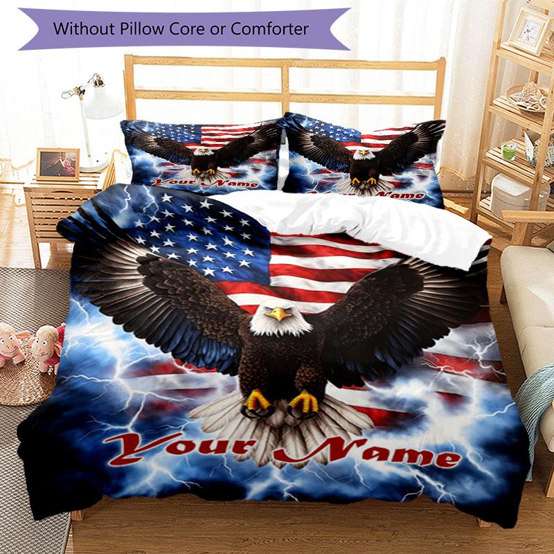 3PC Custom Name Eagle Freedom Bedding Set Printed Bedding Set Duvet Cover Closure Includes 1 Duvet Cover & 2 Pillowcases for All Seasons Bedroom