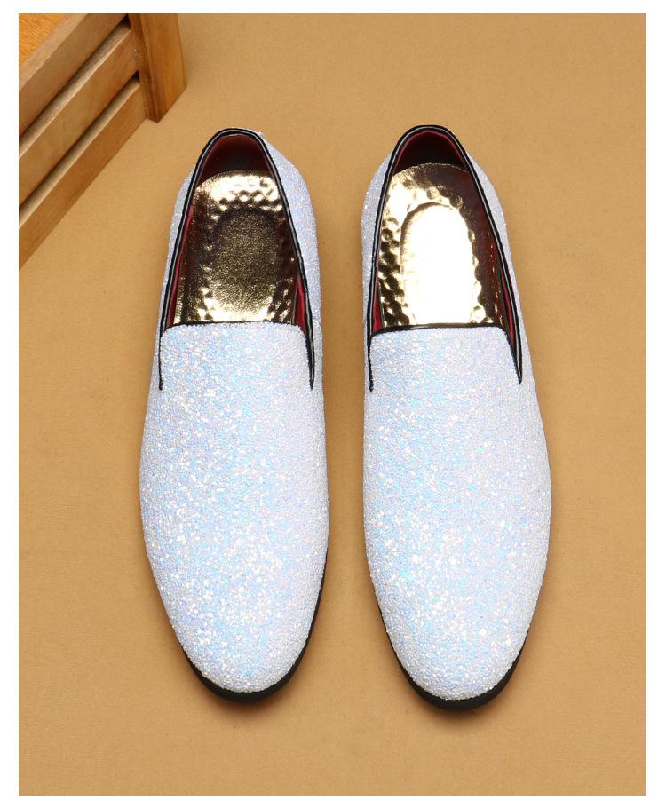 7516 Men's Shoes Doudou Shoes British Fashion Pointed Leather Shoes Korean Version Sequins Personalized Men's Shoes Large Size Foreign Trade Shoes