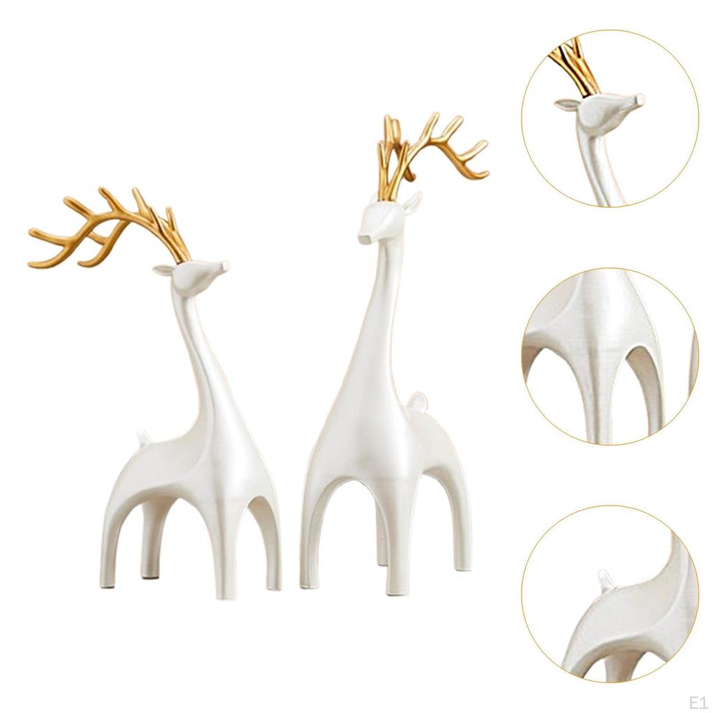 1 Pair Elk Deer Statues Figurines Desktop Ornament for Bookshelf Cabinets Versatile Resin Sculpture