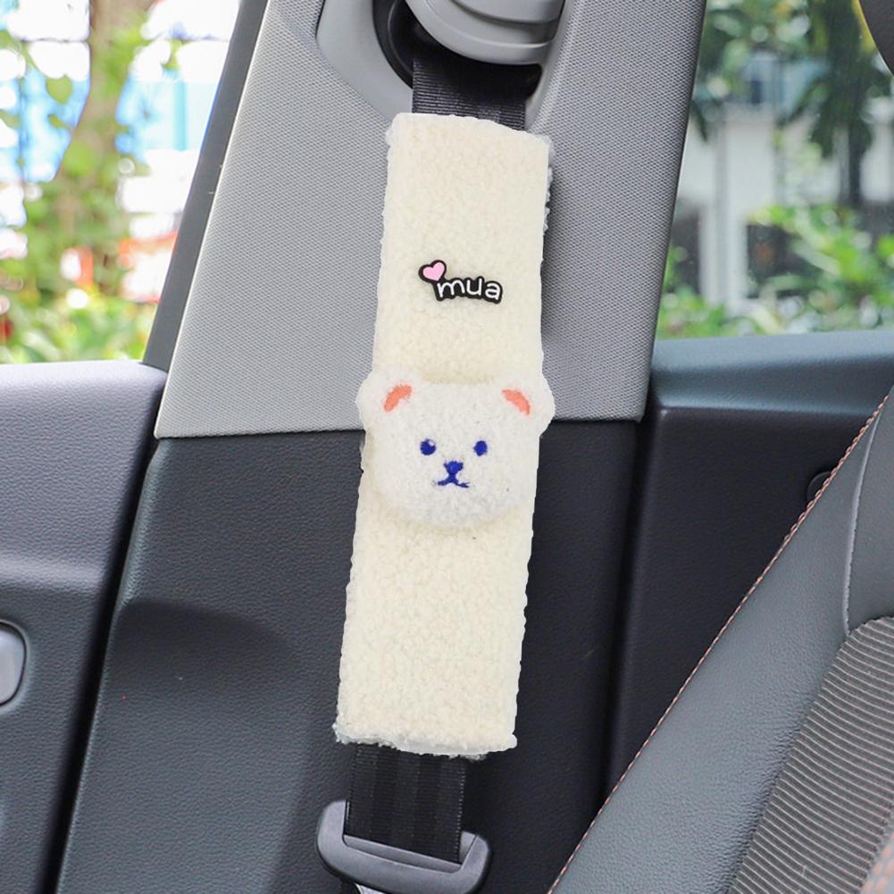 Plush Seat Belt Cover Cartoon Little Bear Car Seat Belt Shoulder Pad Car Shoulder Protector Car Interior Seats Belt Protector белый