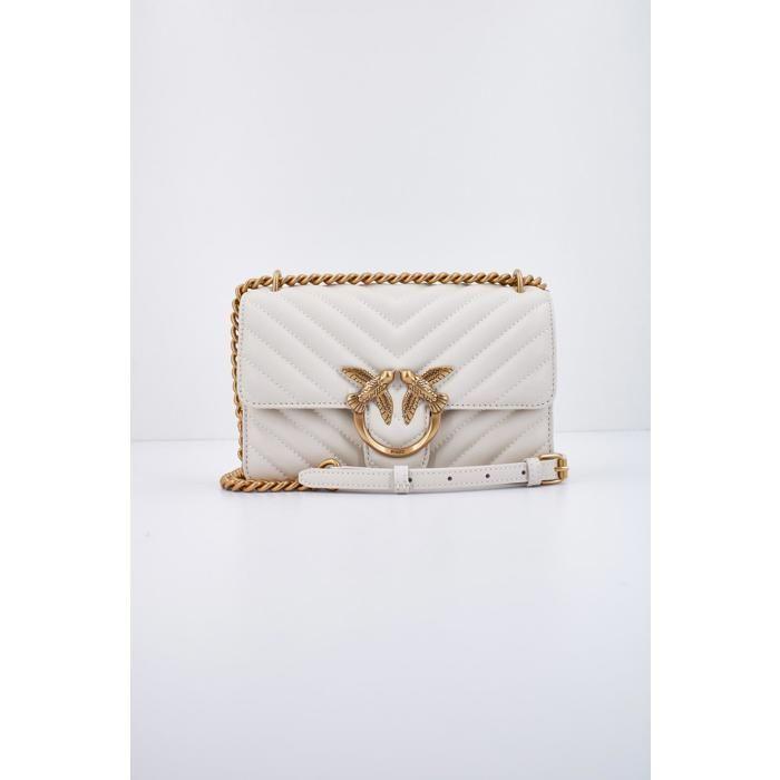PINKO Love One Mini - Sac bandoulière cuir 21 cm blanc/beige, bride à bouton