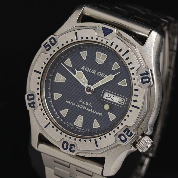 Эксплуатация Seiko Alba Aqua Gear V733-6A40 Кварцевые с индикацией дня недели и даты Синий циферблат Мужские часы HSN 2000000 NSK